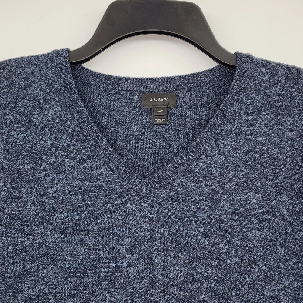 J.Crew VNeck Sweater sz MT Tall Men Blue Heather Cotton Cashmere Preppy Normcore